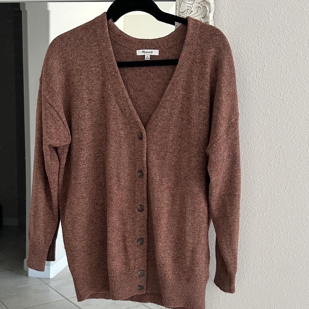 Madewell Wool Brown V-Neck Relaxed Cardigan - Picture 8 of 11